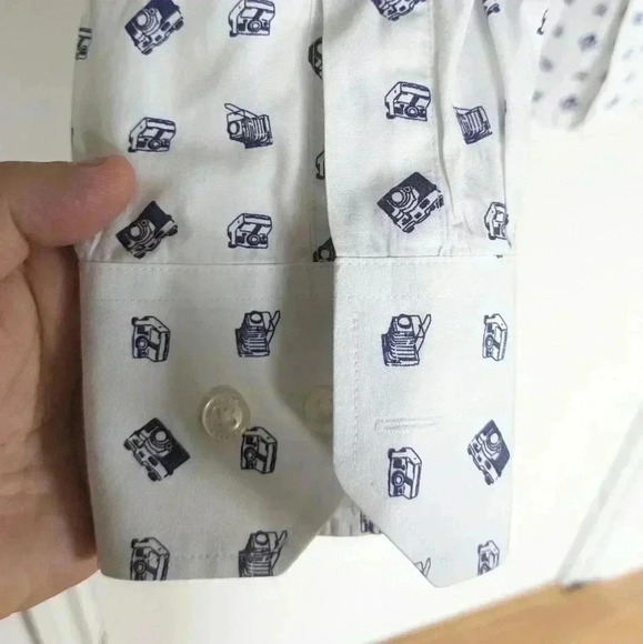 2/25$ SIMON CARTER camera pattern men shirt size 15, 38 cm 💯 cotton Like New! - Picture 2 of 9